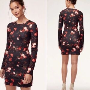 Wilfred Aritzia Mini Bodycon Dress Sz Medium Long Sleeve Floral Fleure Party